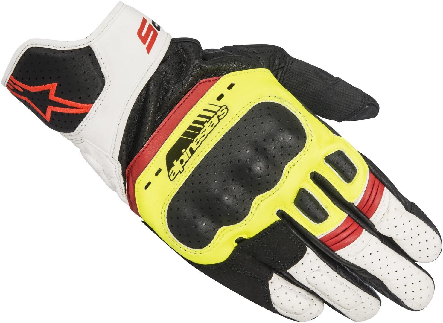 Alpinestars SP-5 perforierte Motorrad Handschuhe schwarz/weiß/gelb/rot M Abbildung 1