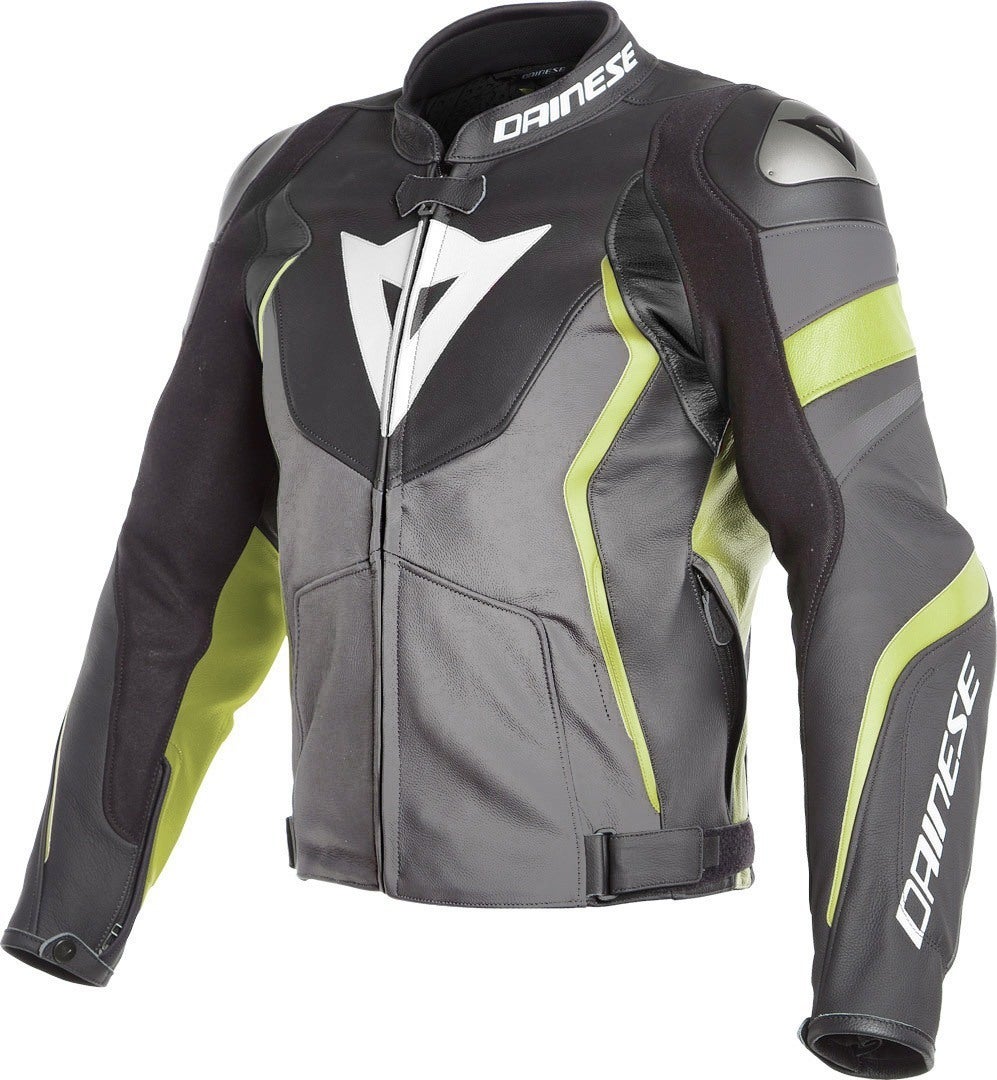 Dainese Avro 4 Motorcycle Leather Jacket black/neon-yellow 64 Figure 1