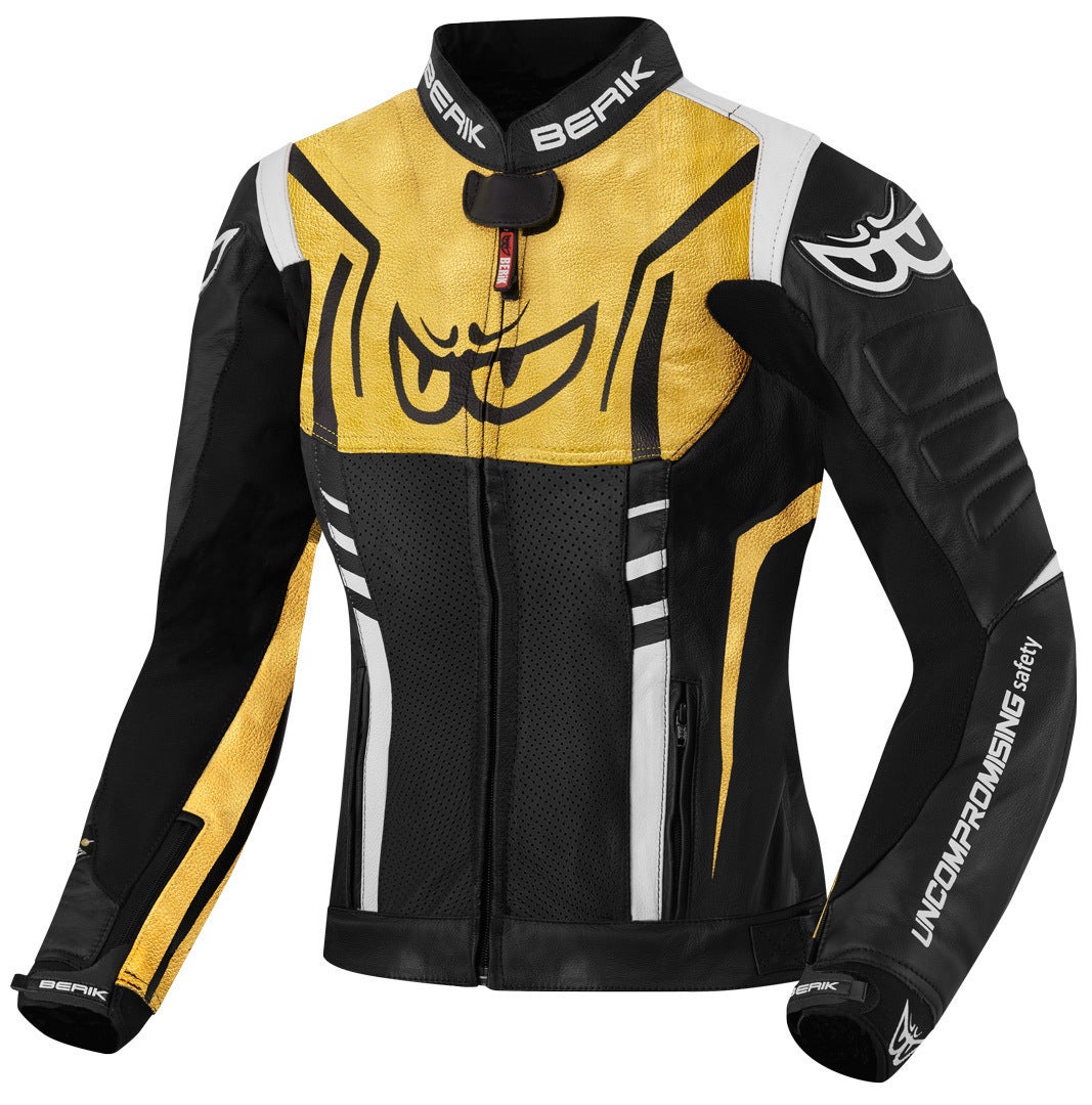 Berik Striper Ladies Motorcycle Leather Jacket black/white/gold 48 Figure 1