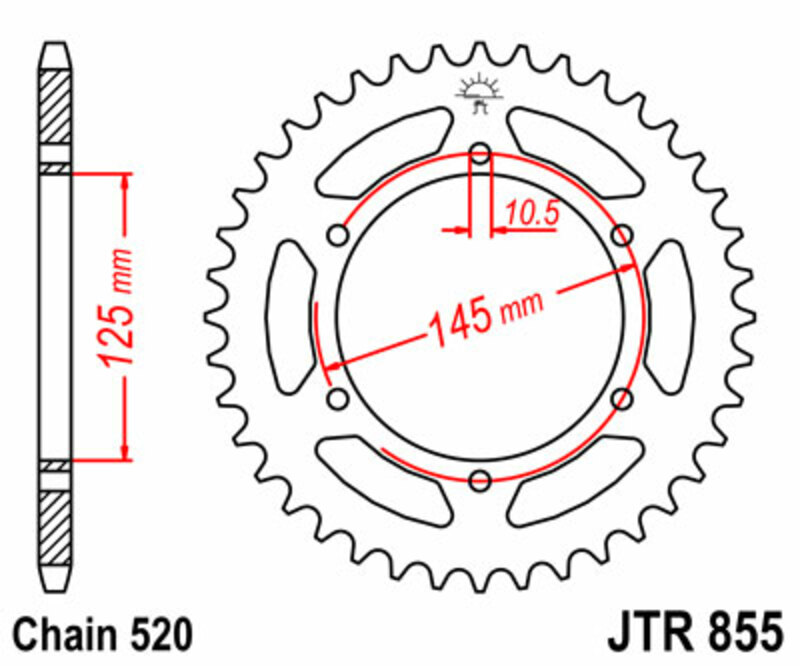 JT SPROCKETS Pinionul standard din oțel pentru spate 855 - 520 Figura 1