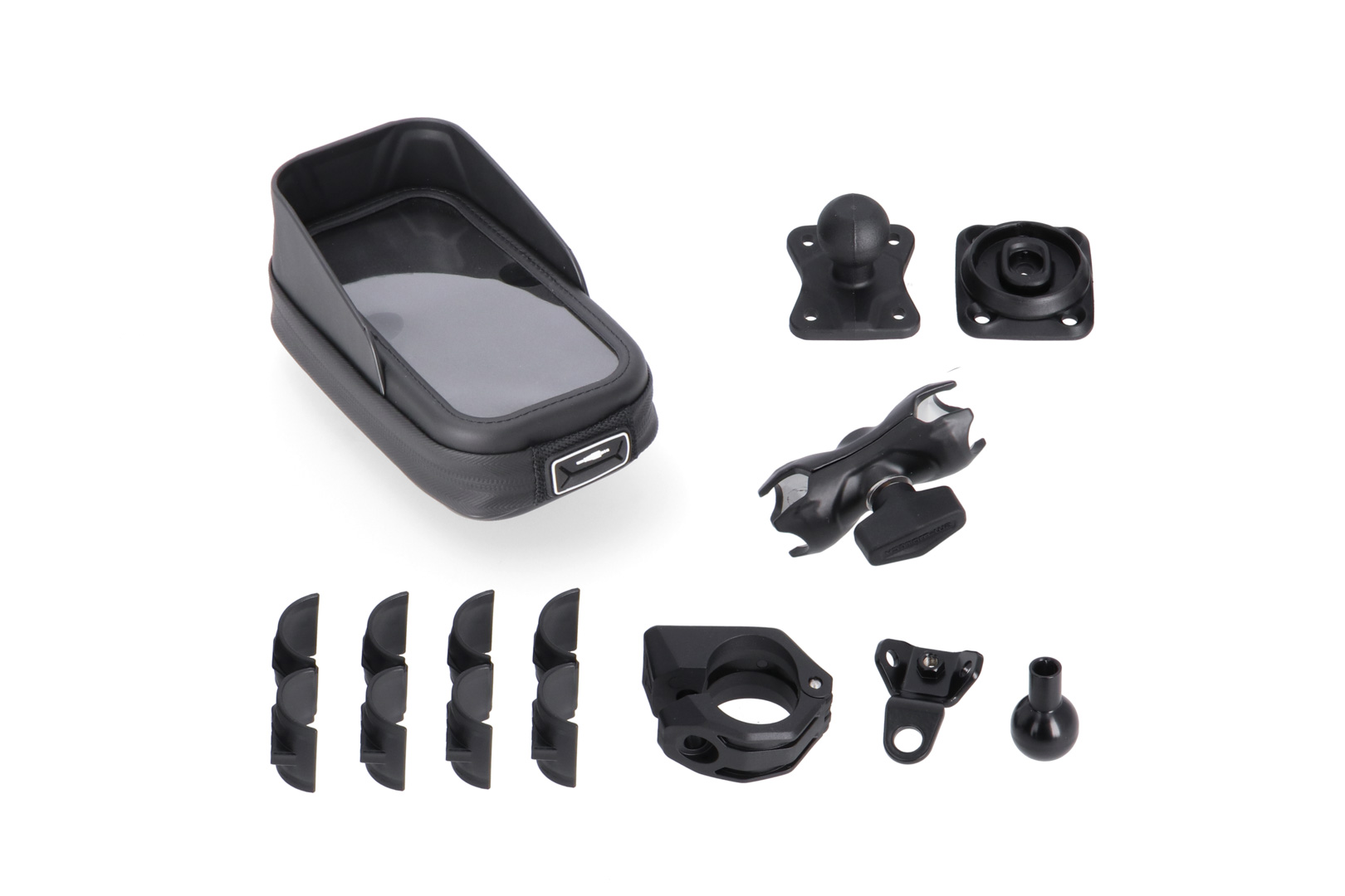 Kit universal de montare GPS SW-Motech cu husă de telefon - Incluzând brațul pentru priză de 2", pentru filetul ghidonului/oglinzii Figura 1