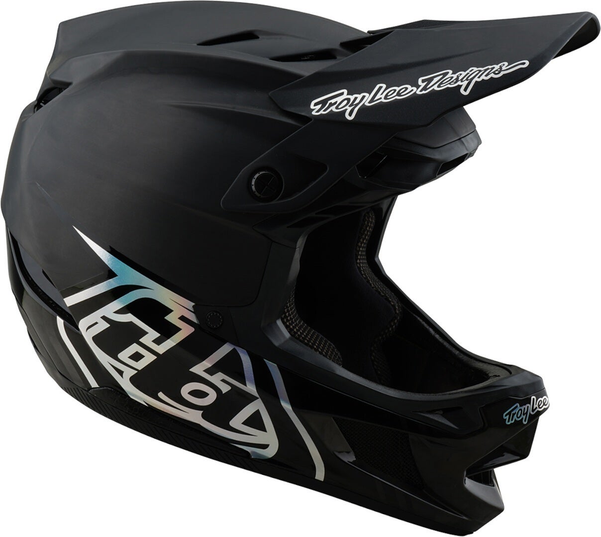 Side view of Troy Lee Designs D4 Mips Stealth 2025 Carbon Downhill Helmet