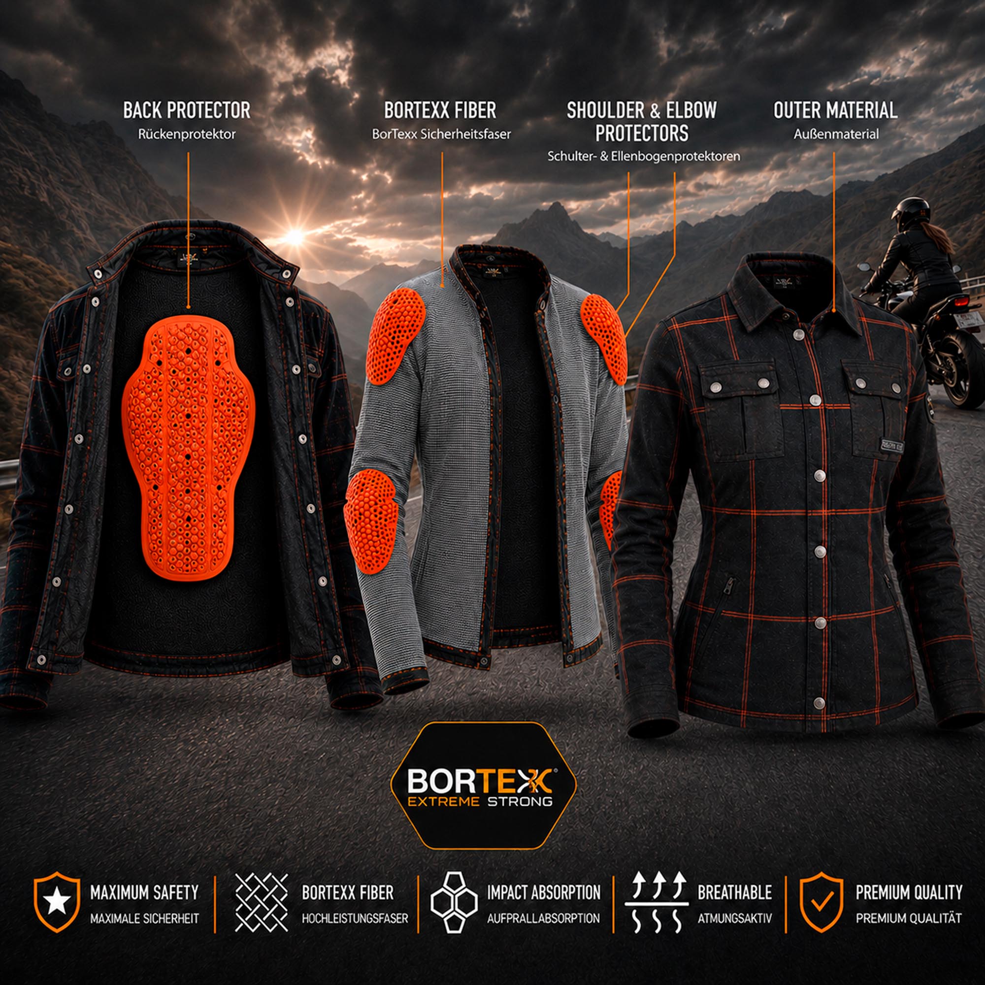 Bores Lumberjack Premium Plus Bortexx Damer Motorcykelskjorte AAA sort/grå S Figur 5