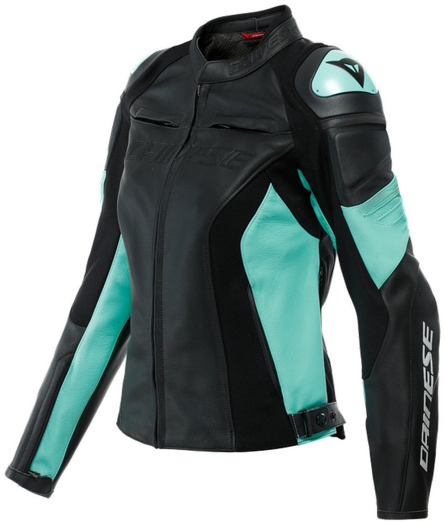 Dainese Racing 4 Ladies Motorcycle Leather Jacket black/turquoise 48 Figure 1