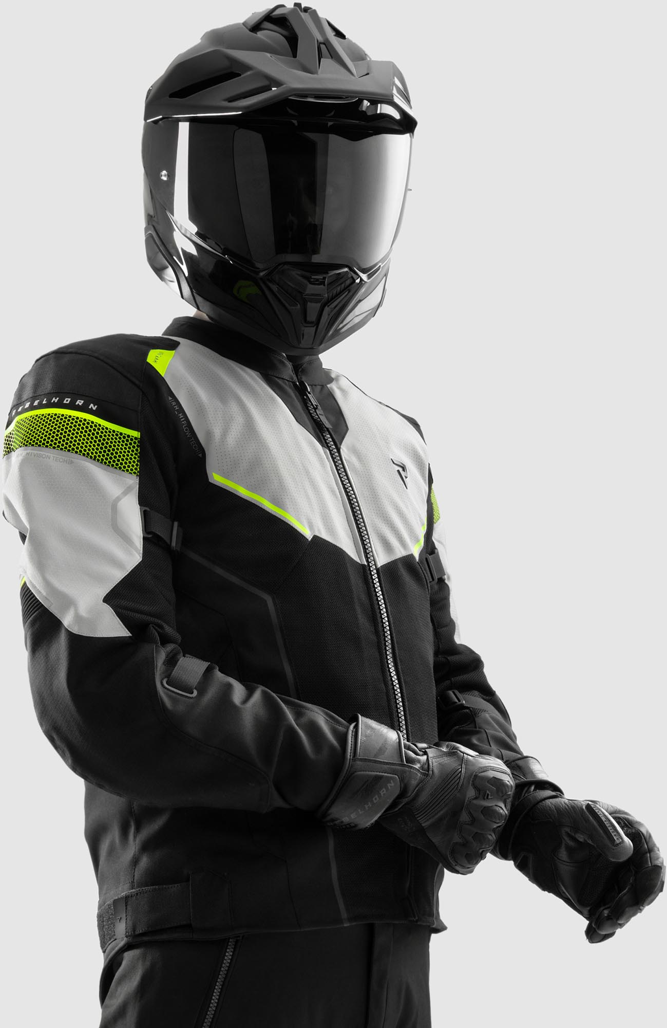 Rebelhorn Hiflow 5 vattentät motorcykeltextiljacka svart/grå/gul XS Figur 15