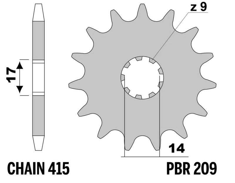 PBR Stålstandard framdrivna kedjehjul - 415 Figur 2