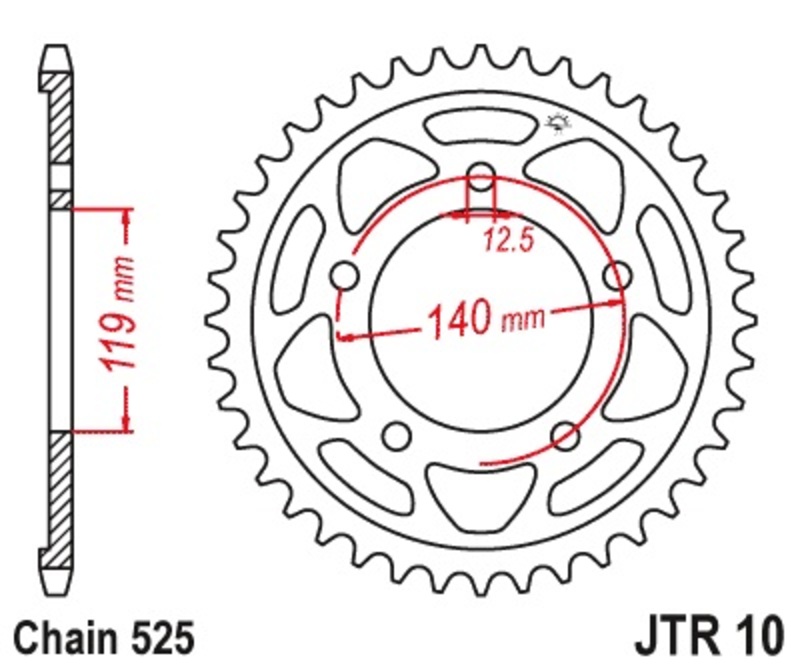 JT SPROCKETS Bakre kedjehjul Stålstandard - 525 Figur 2