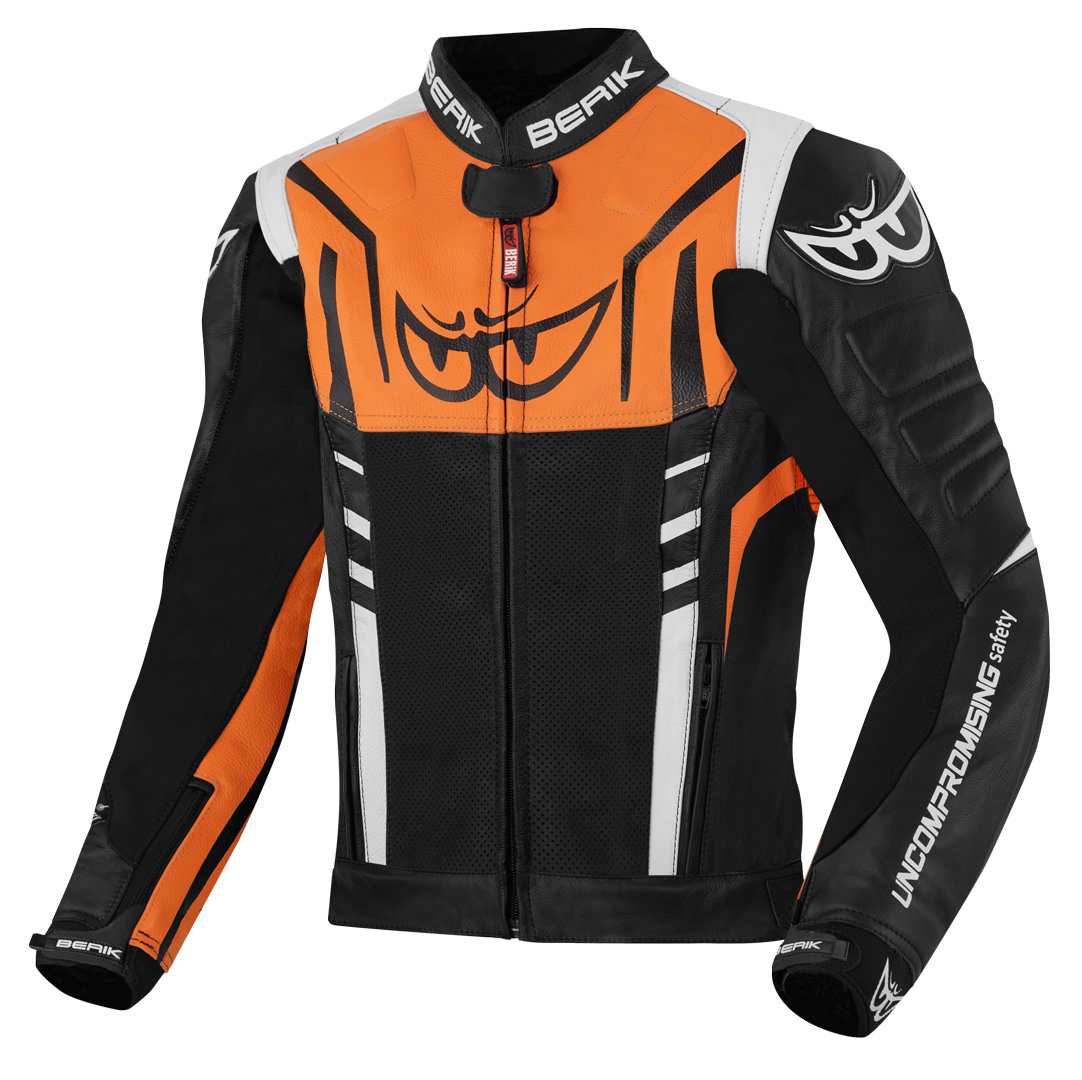 Berik Striper Motorcycle Leather Jacket black/white/orange 54 Figure 1