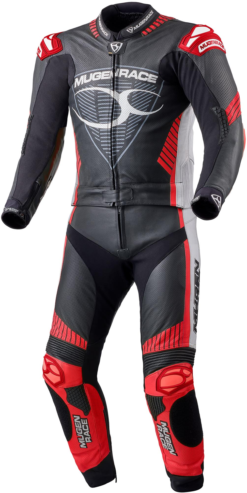 MUGENRACER Impegnato perforated Two Piece Motorcycle Leather Suit black/white/red 58 Figure 1