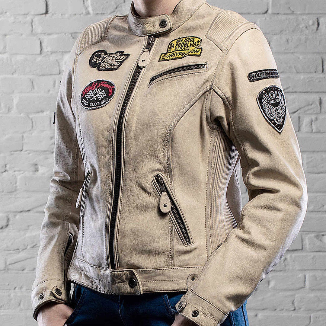 HolyFreedom Zero Damen Motorrad Lederjacke creme XL Abbildung 6