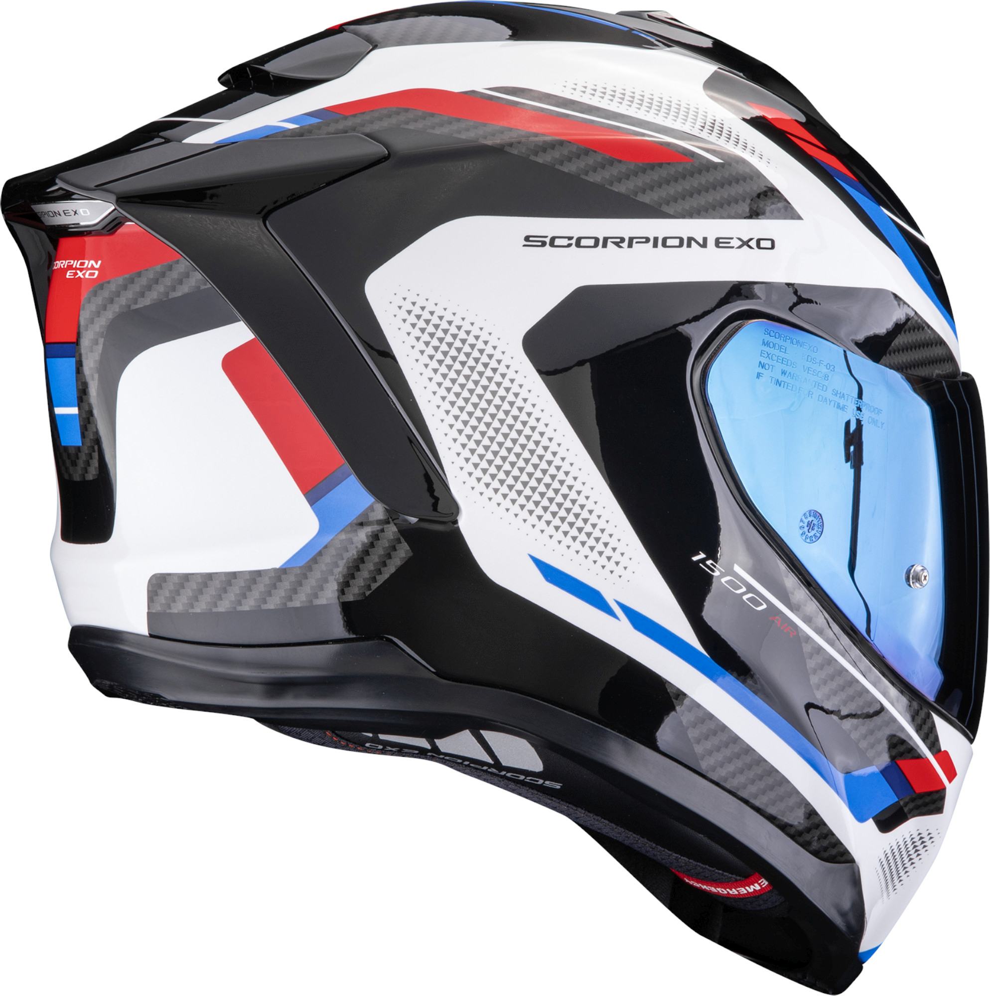 Scorpion Exo-1500 Air Sleek Celoobličejová přilba černý/bílý/modrý M (57/58) Obrázek 3