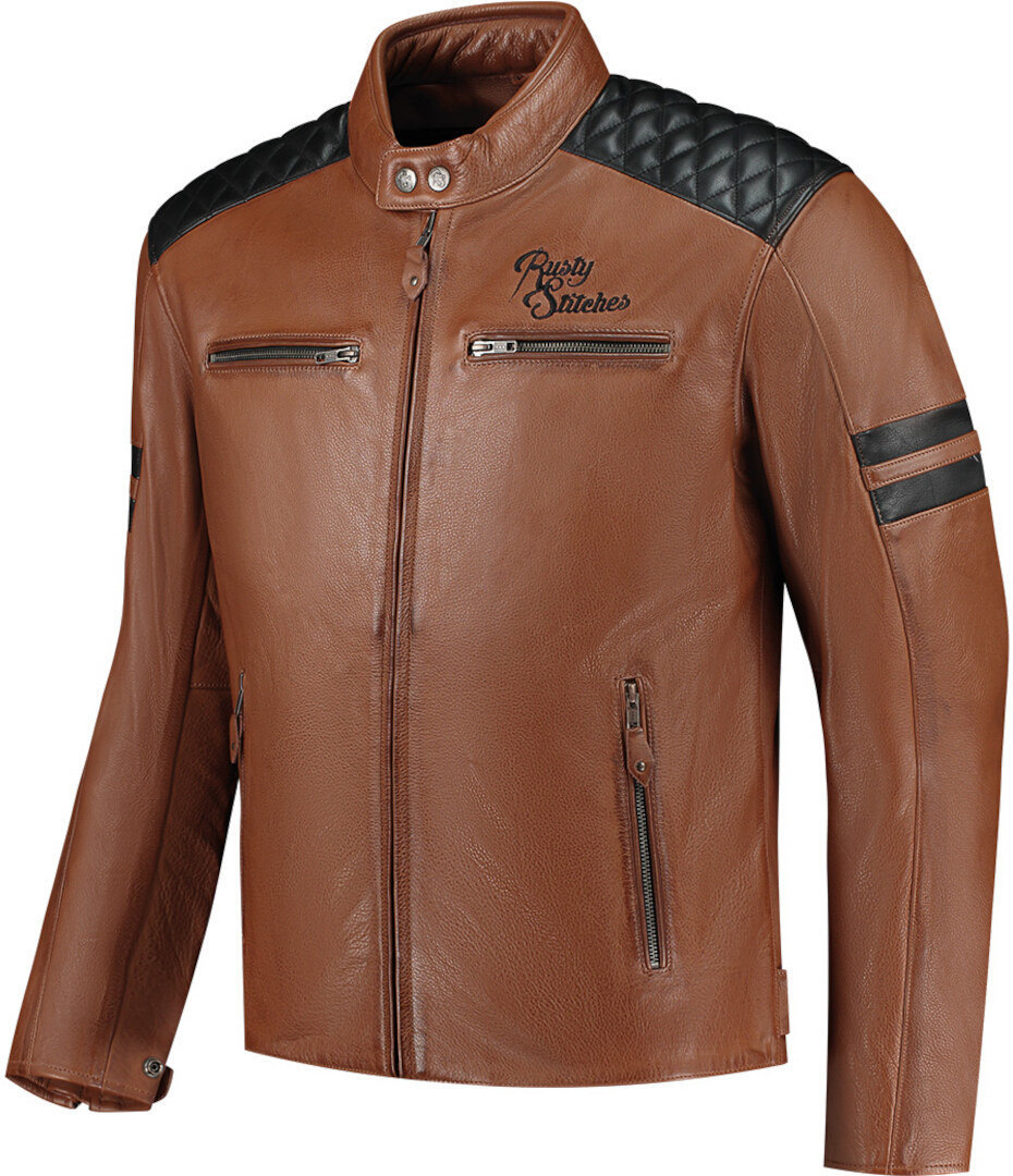 Rusty Stitches Jari V2 Motorcykel læderjakke brun/sort XXL Figur 1