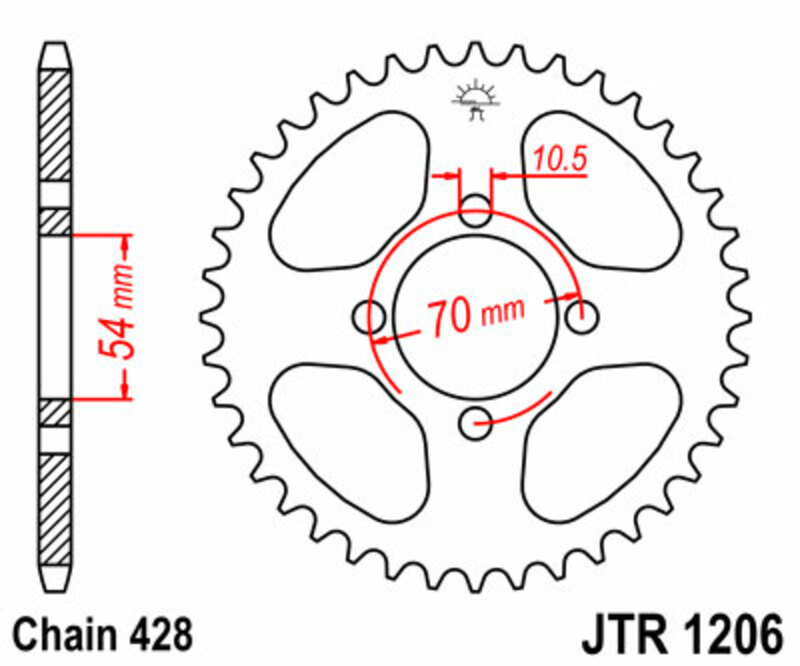 PROCHETE JT Pinion spate standard din oțel 1206 - 428 Figura 1