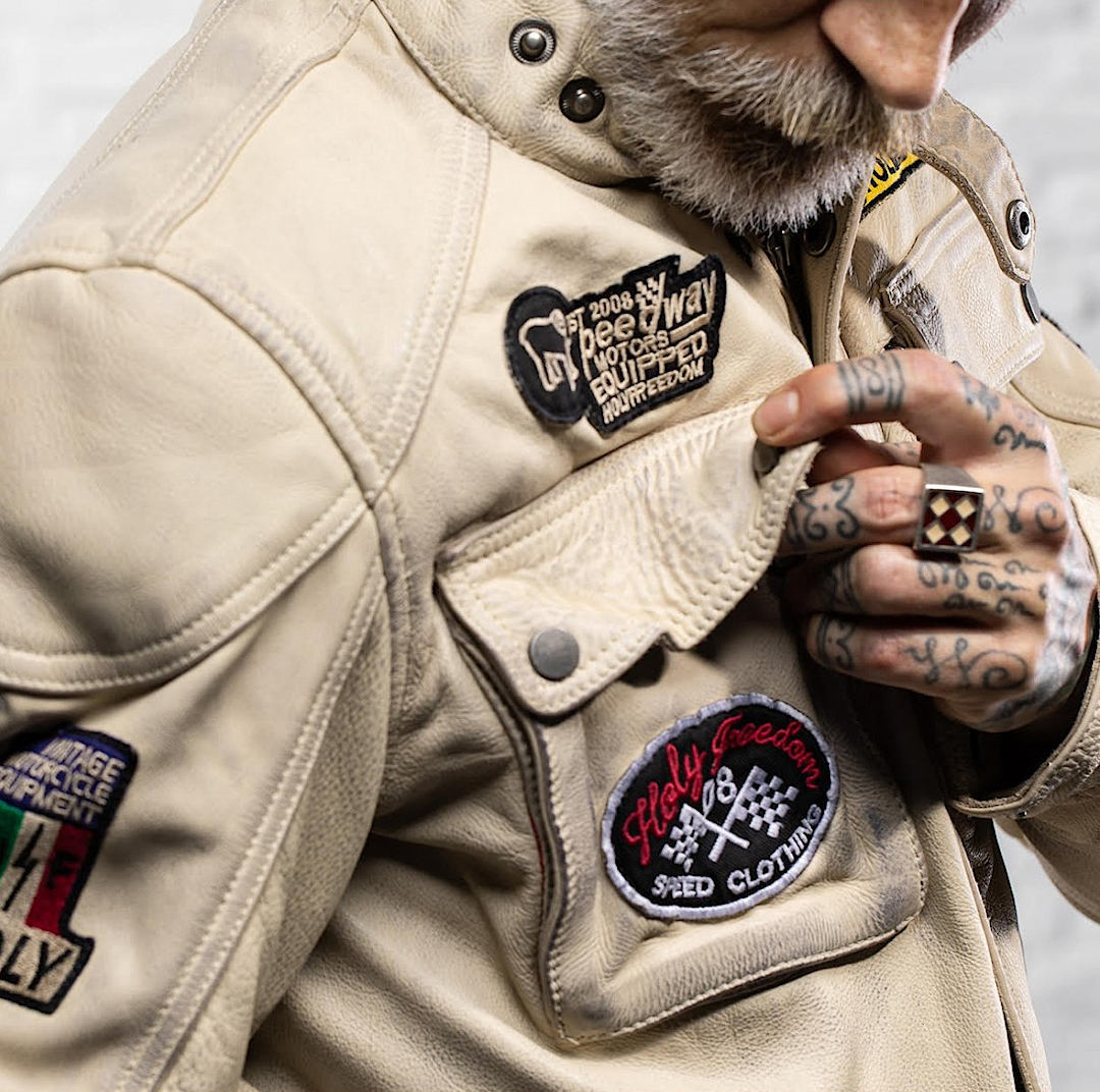 HolyFreedom Quattro Evolution Motorrad Lederjacke weiß M Abbildung 5