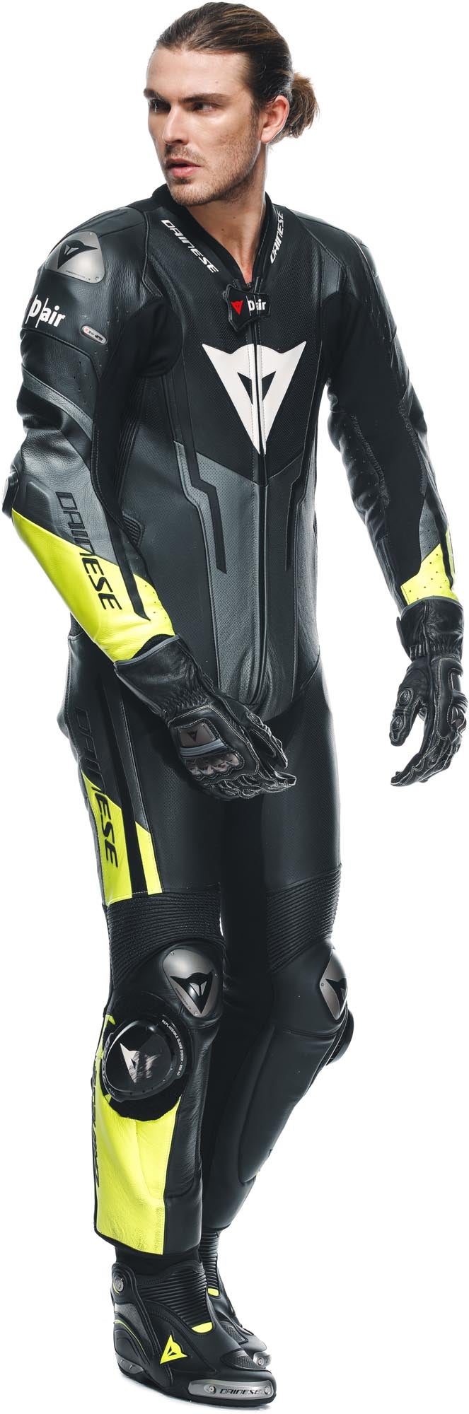 Dainese Misano 3 D-Air Airbag 2.0 perforated One Piece Motorcycle Leather Suit black/grey/yellow 48 Figure 5