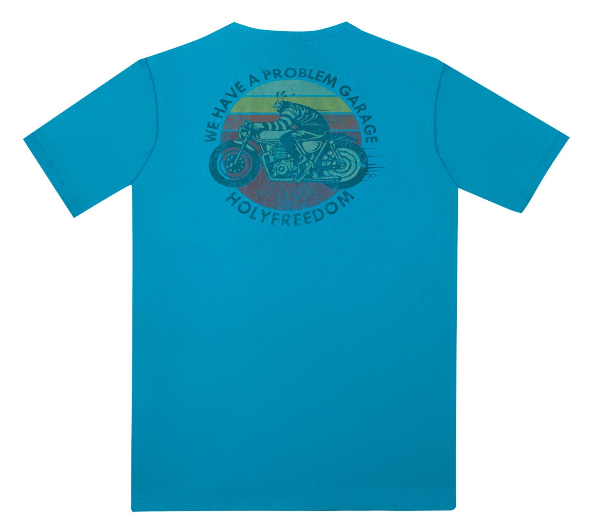 Side view of HolyFreedom L.A. Cyan T-Shirt