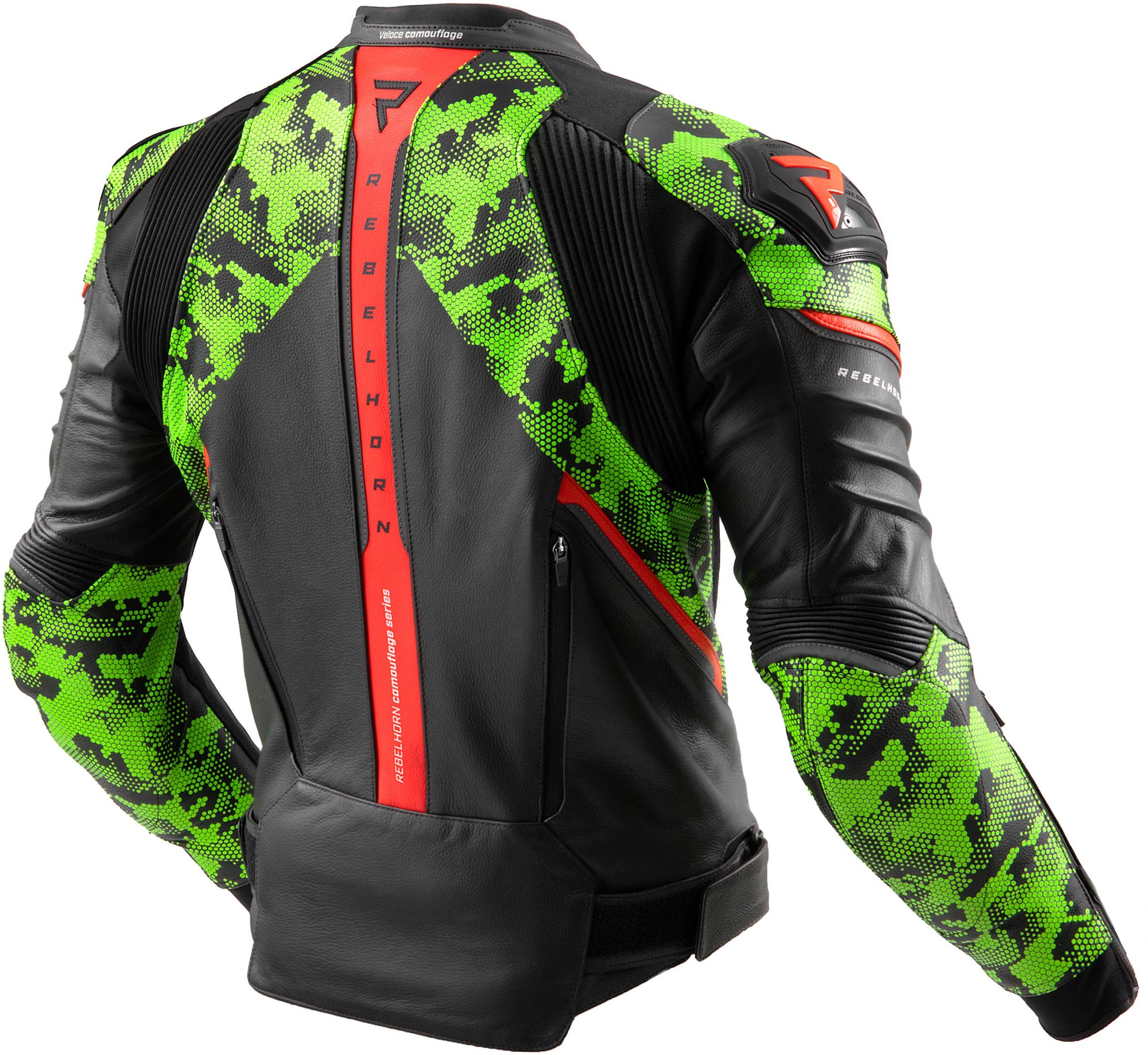 Rebelhorn Veloce Camo Motorcycle Leather Jacket black/green/red 50 Figure 2