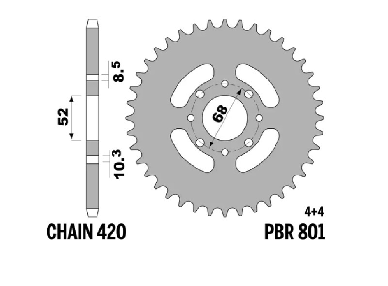 PBR Bakre kedjehjulsstål Standard - 520 Figur 1
