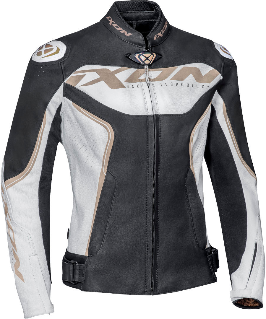 Ixon Trinity Jaqueta de couro da motocicleta das senhoras preto/branco/dourado M Figura 1