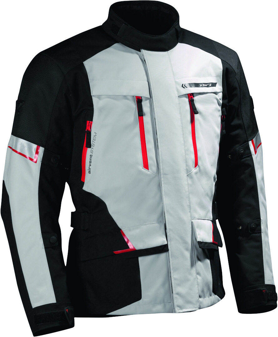 DIFI Toronto Aerotex waterproof Motorcycle Textile Jacket light grey/black/red 3XL Figure 1