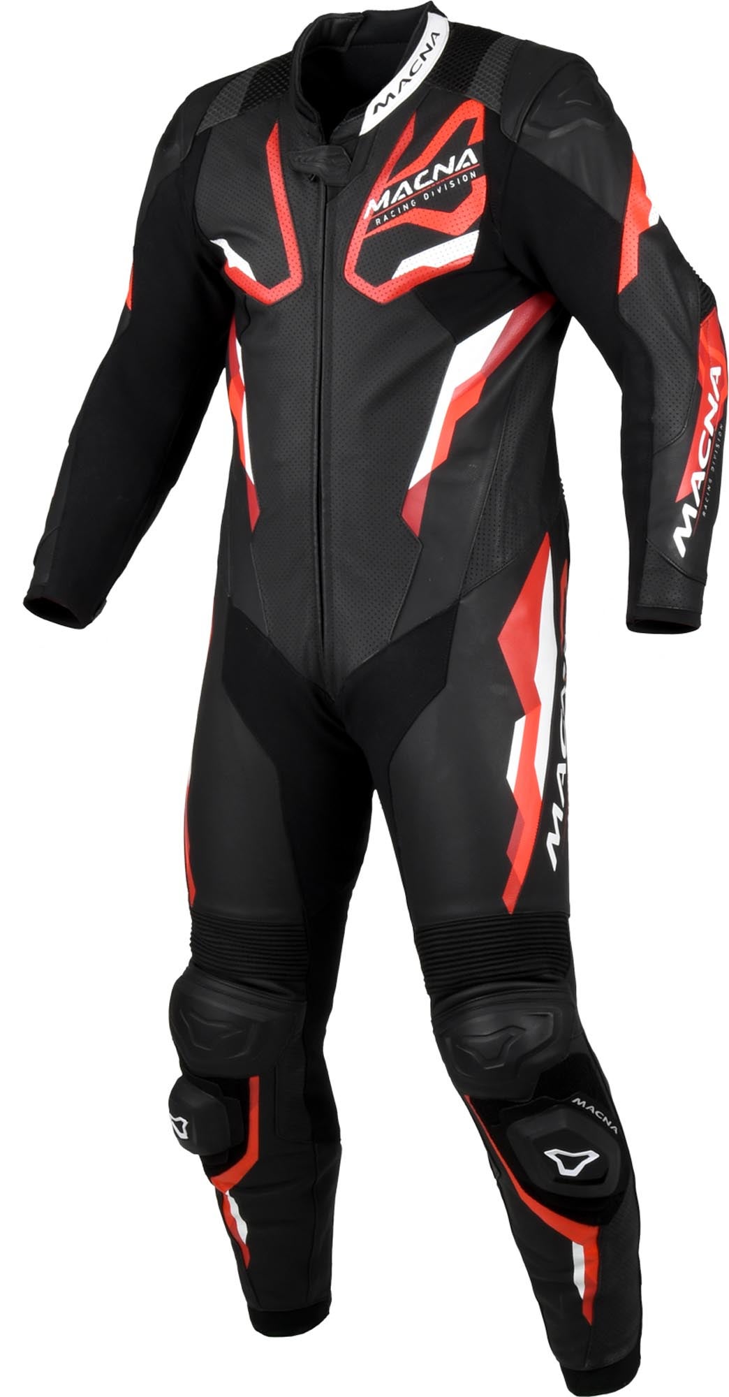 Macna Evoctane Eénstuks Motorfiets Leren Pak Zwart/Rood 52 Figuur 1