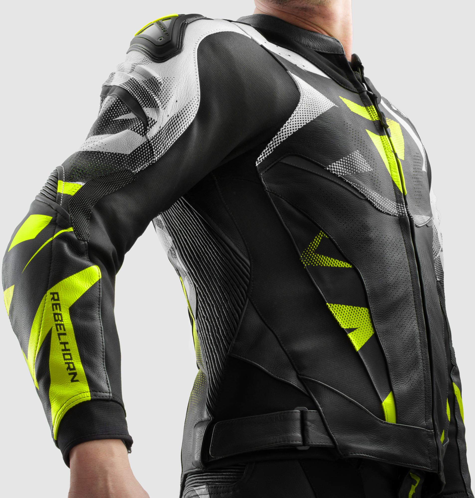 Rebelhorn Inferno Motorcycle Leather Jacket black/white/yellow 60 Figure 10