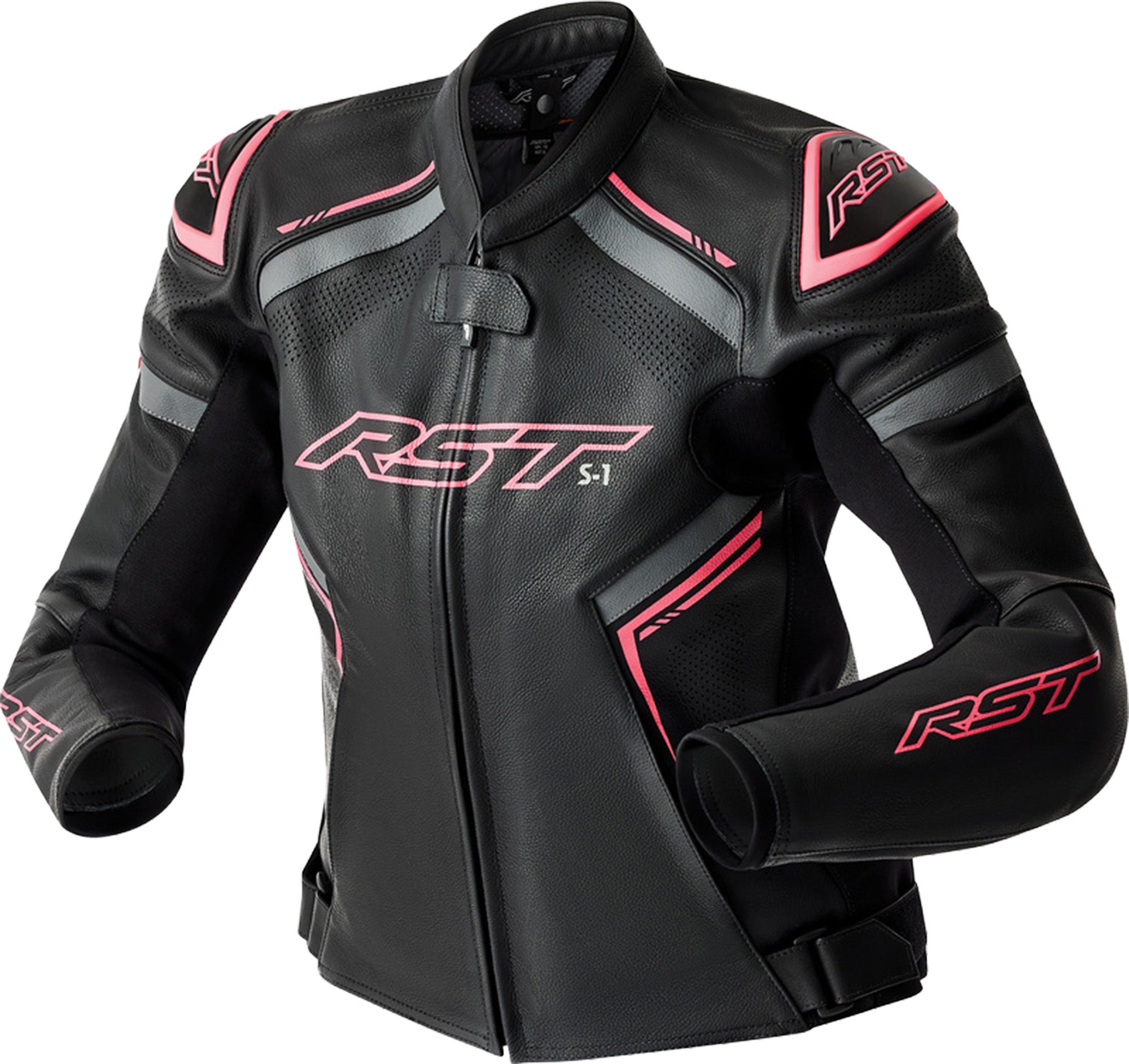 RST S1 D3O Giacca di pelle da motociclista femminile nero/rosa L Figura 1
