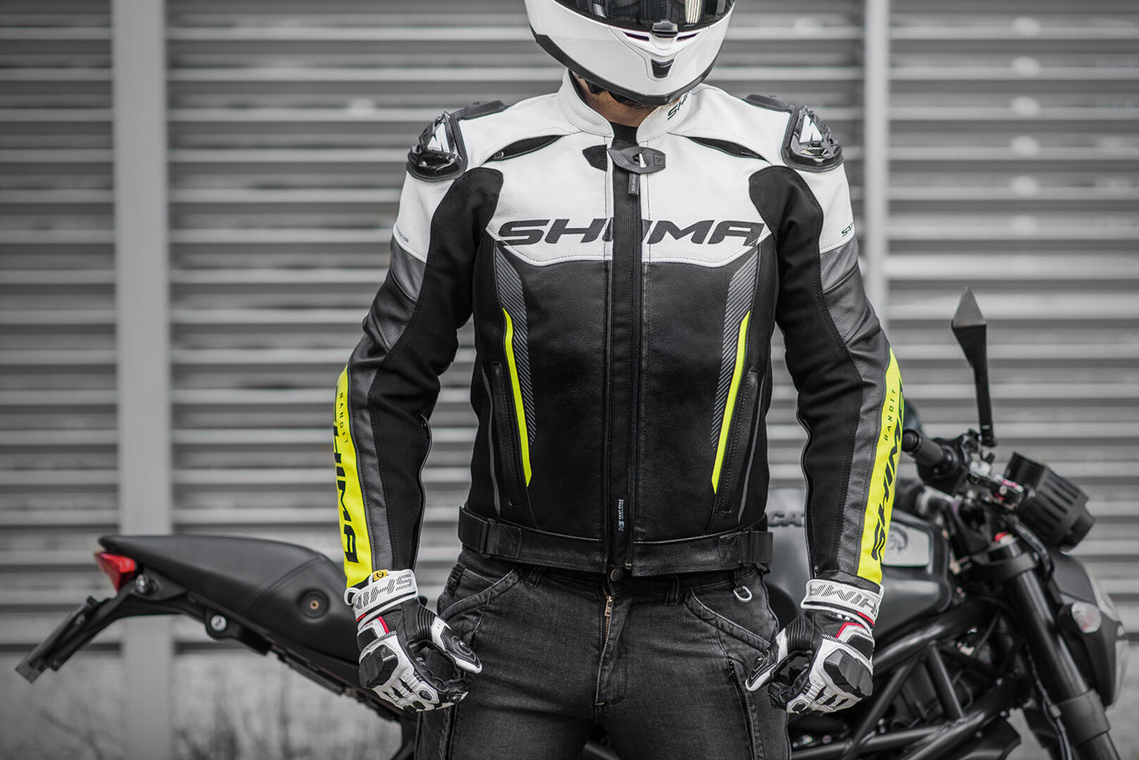 SHIMA Bandit Motorrad Lederjacke schwarz/weiß/gelb 52 Abbildung 4