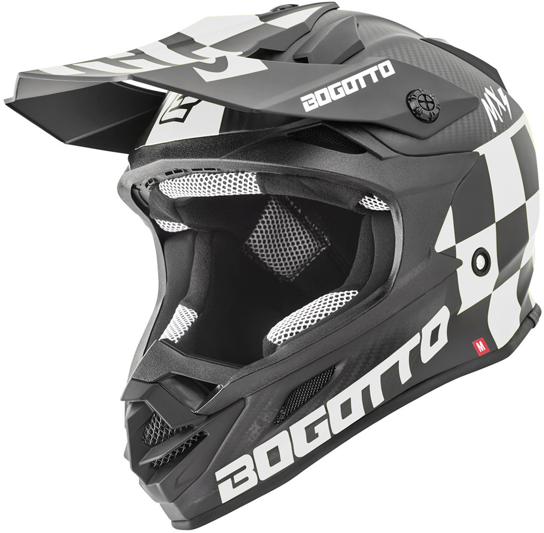 Bogotto V328 Xadrez Carbon Cască de motocross alb/negru L Figura 1