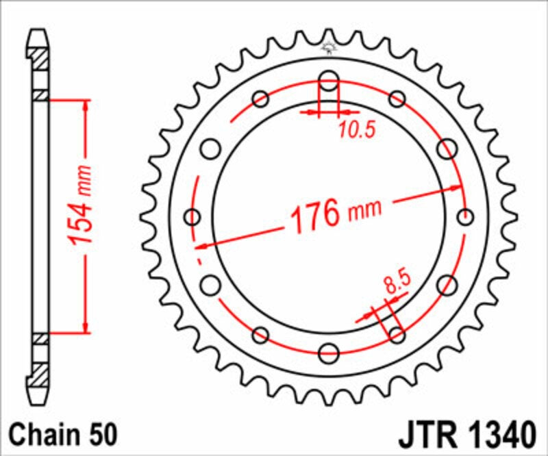 JT SPROCKETS Corona standard in acciaio 1340 - 530 Figura 1