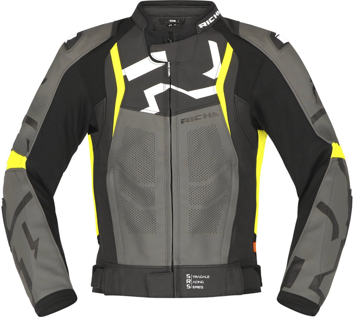 Richa Stradale perforated Motorcycle Leather Jacket grey/black/yellow 56 Figure 2