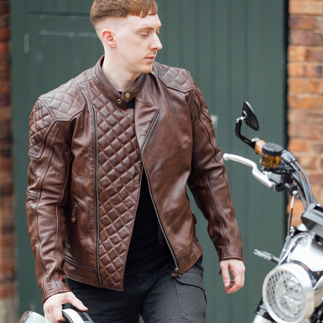 Merlin Chester D3O Cafe Motorcycle Leather Jacket brown L Figure 6