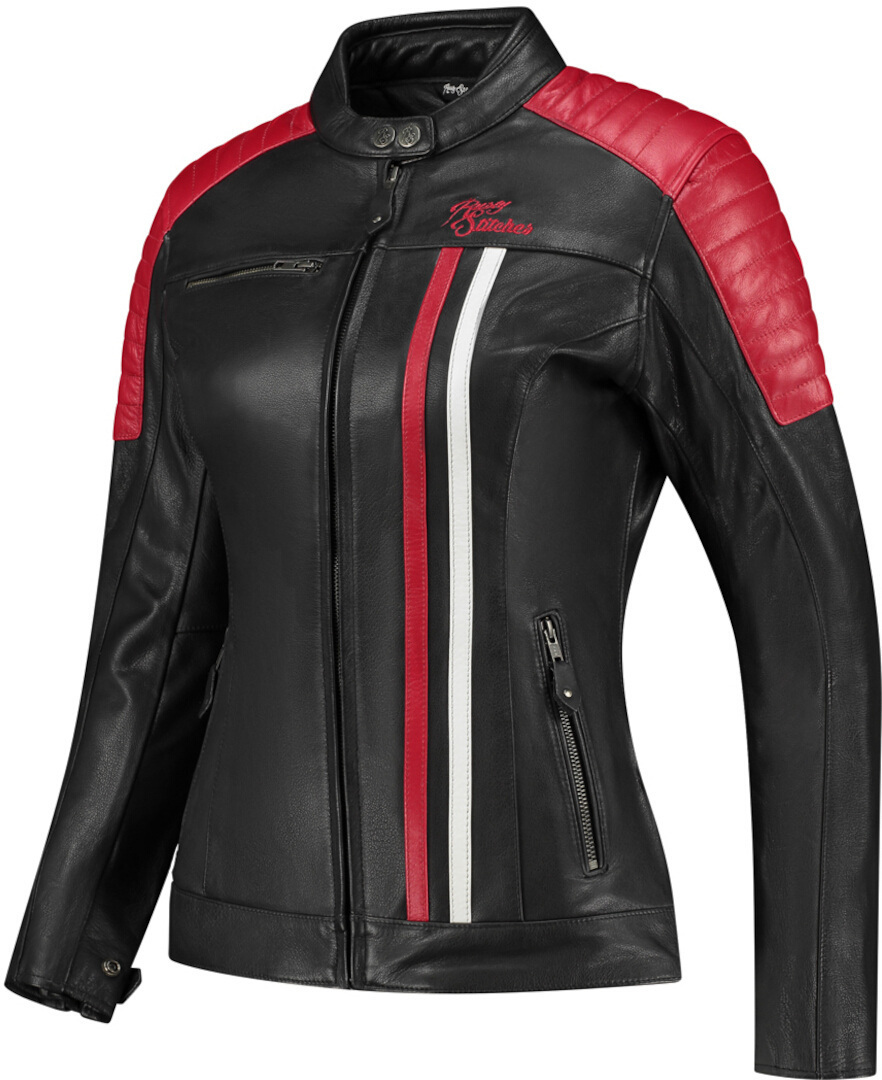 Rusty Stitches Alice Jachetă de piele pentru motociclete pentru doamne Negru/Roșu/Alb 44 Figura 1