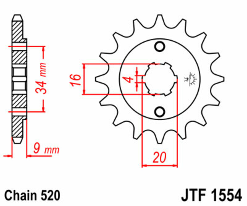 JT SPROCKETS Standard stål kedjehjul 1554 - 520 Figur 3