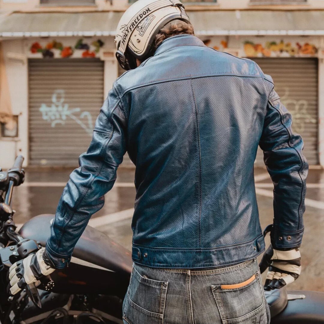 HolyFreedom Zero Summer perforated Motorcycle Leather Jacket dark blue XXL Figure 5