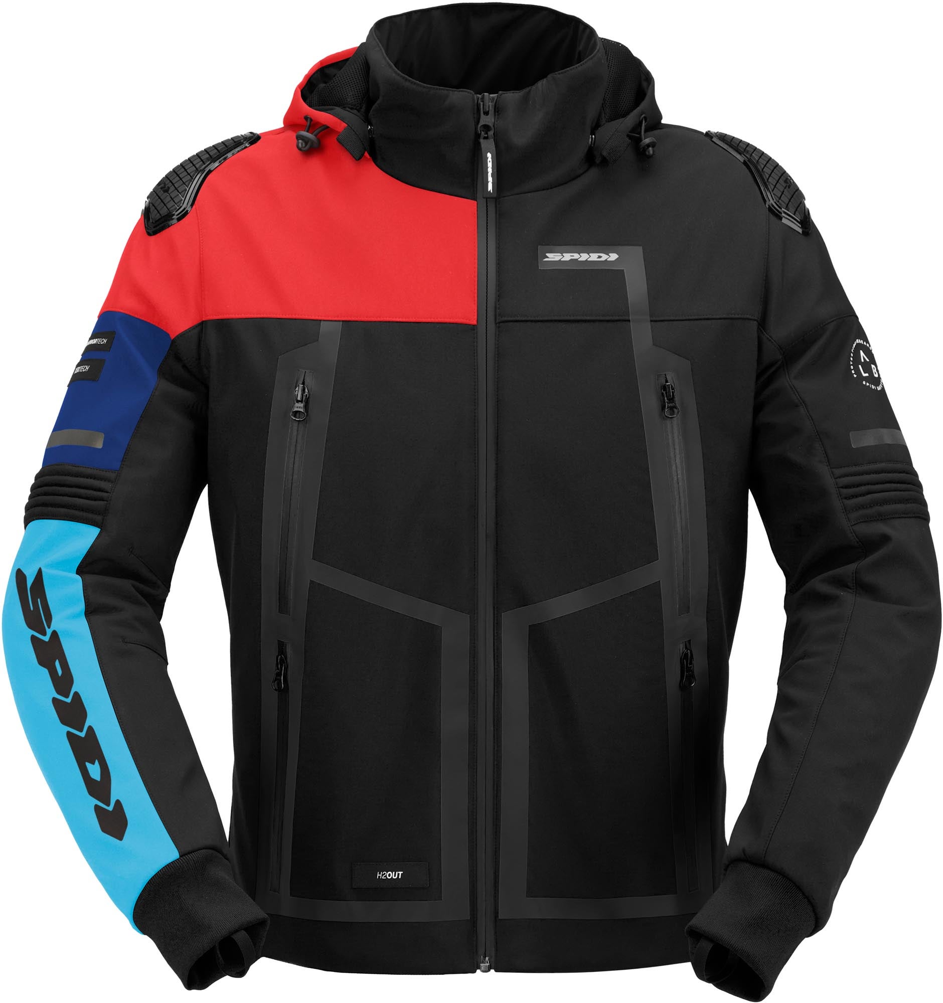Spidi Warrior H2OUT waterdichte motorhoodie zwart/rood/blauw 3XL Figuur 1