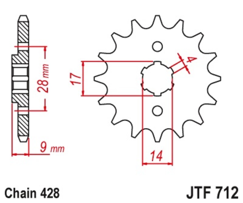 JT-DRIVHJUL Standard stål kedjehjul 712 - 428 Figur 3