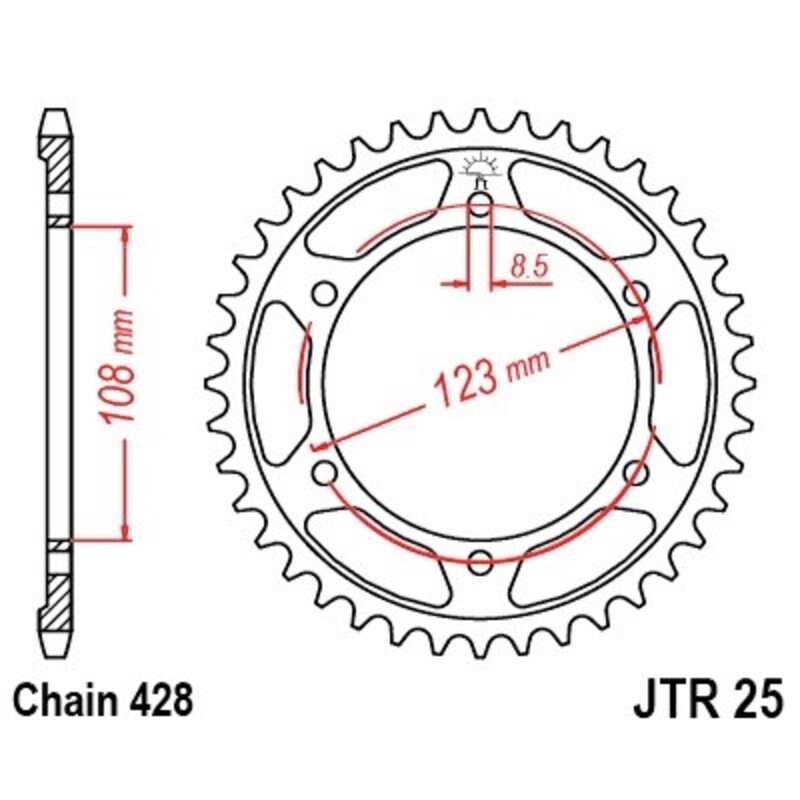 JT-DRIVHJUL Bakdrev stål standard - 428 Figur 2