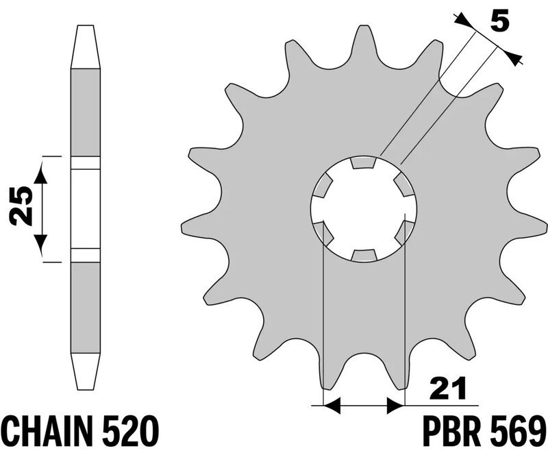PBR Pinionul Standard din oțel față 569 - 520 Figura 3