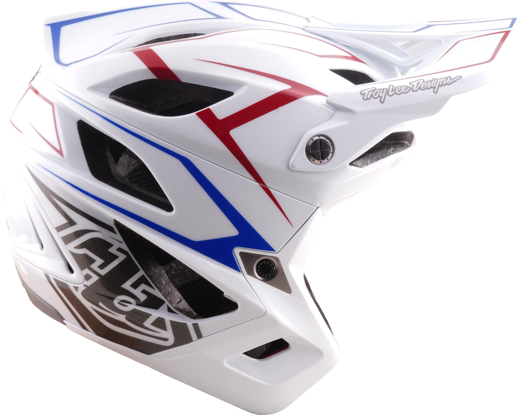 Side view of Troy Lee Designs Stage Stunt MIPS Pinstripe Bicycle Helmet