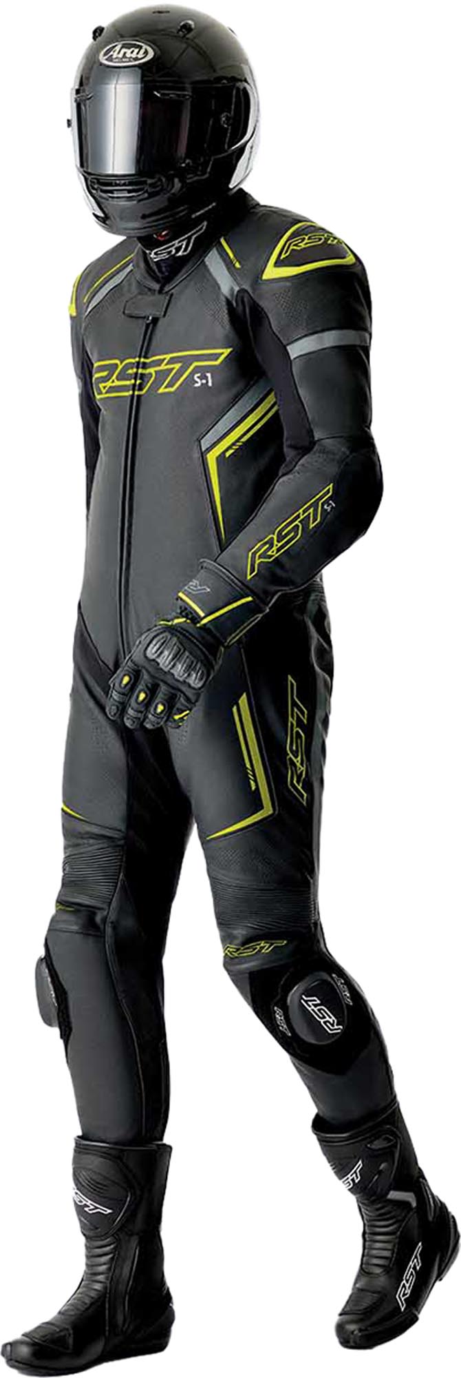 RST S1 D30 perforeret 1-delt motorcykellæderdragt sort/neon-gul 58 Figur 10