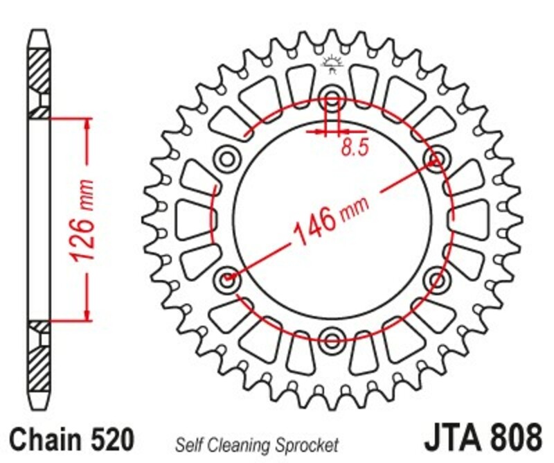 JT-DRIVHJUL Ultralätt anti-lera aluminiumkrona 808 - 520 Figur 2