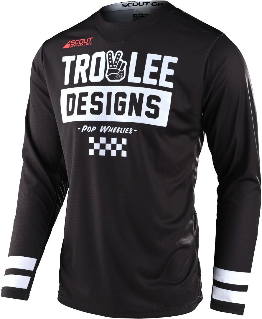 Troy Lee Designs Scout GP Peace & Wheelies Motocross Jersey Sort/hvid M Figur 1