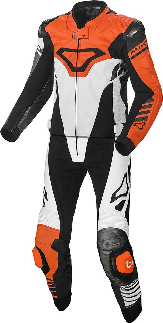 Macna Tracktix Two Piece perforated Motorcycle Leather Suit black/white/orange 58 Figure 1