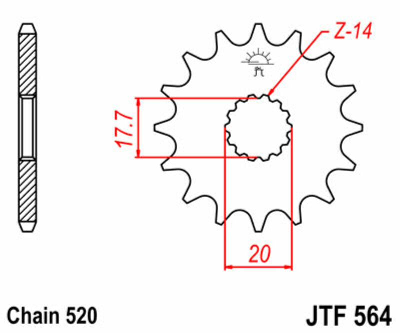 JT-DRIVHJUL Standard stålkedjehjul 564 - 520 Figur 3