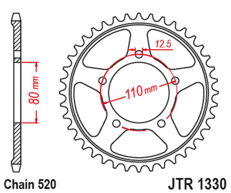 Side view of JT SPROCKETS Steel Standard Rear Sprocket - 520