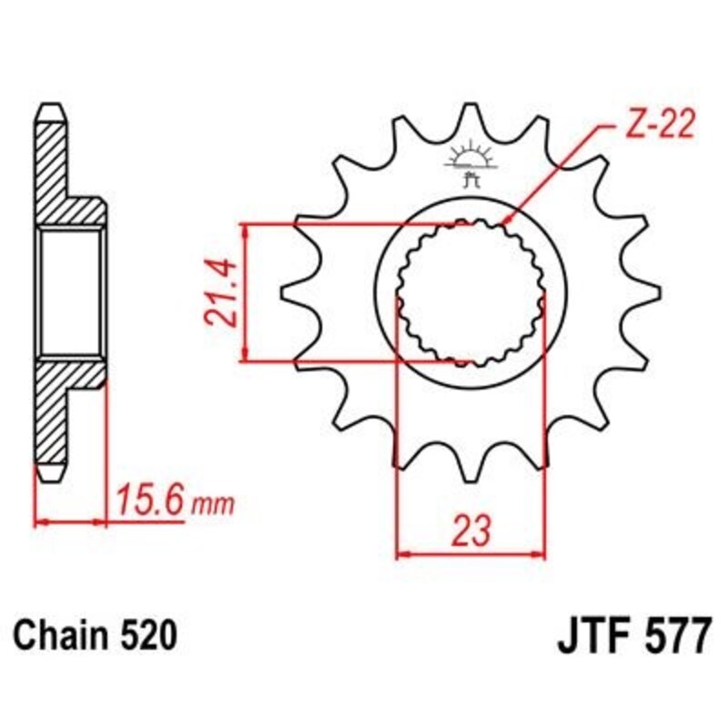 JT SPROCKETS Stål ljudfritt framdrev 577 - 520 Figur 2