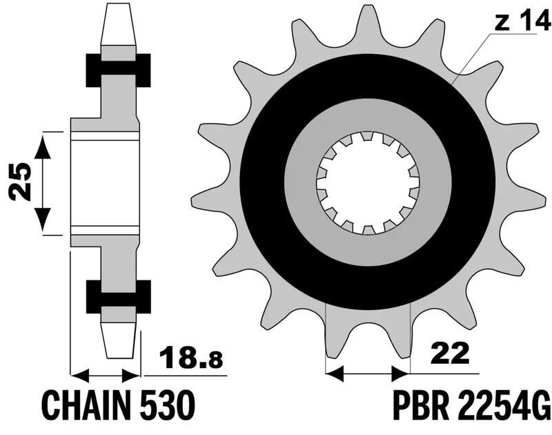 PBR Steel Standard Front Sprocket 2254G - 530 Figure 1