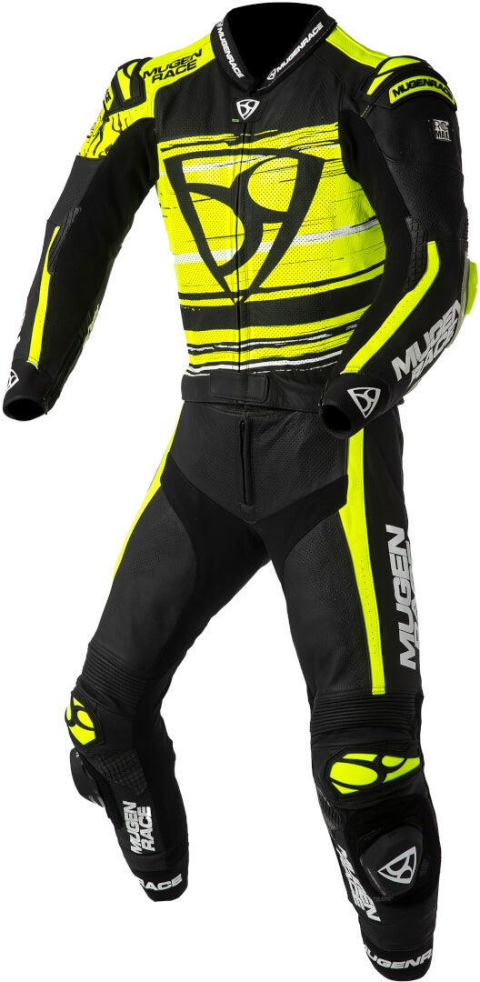 MUGENRACE RC-Max Due perforated Two Piece Motorcycle Leather Suit black/white/neon-yellow 60 Figure 2