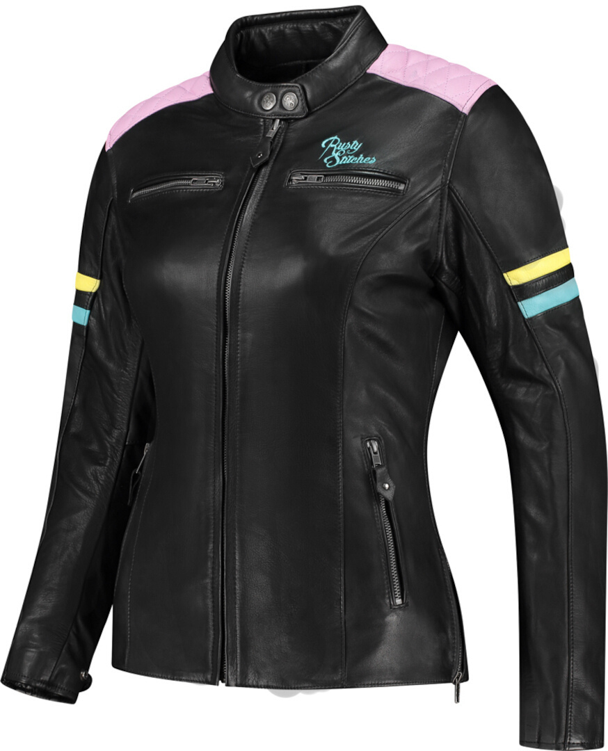 Rusty Stitches Joyce V2 Damen Motorrad Lederjacke schwarz/bunt 44 Abbildung 1